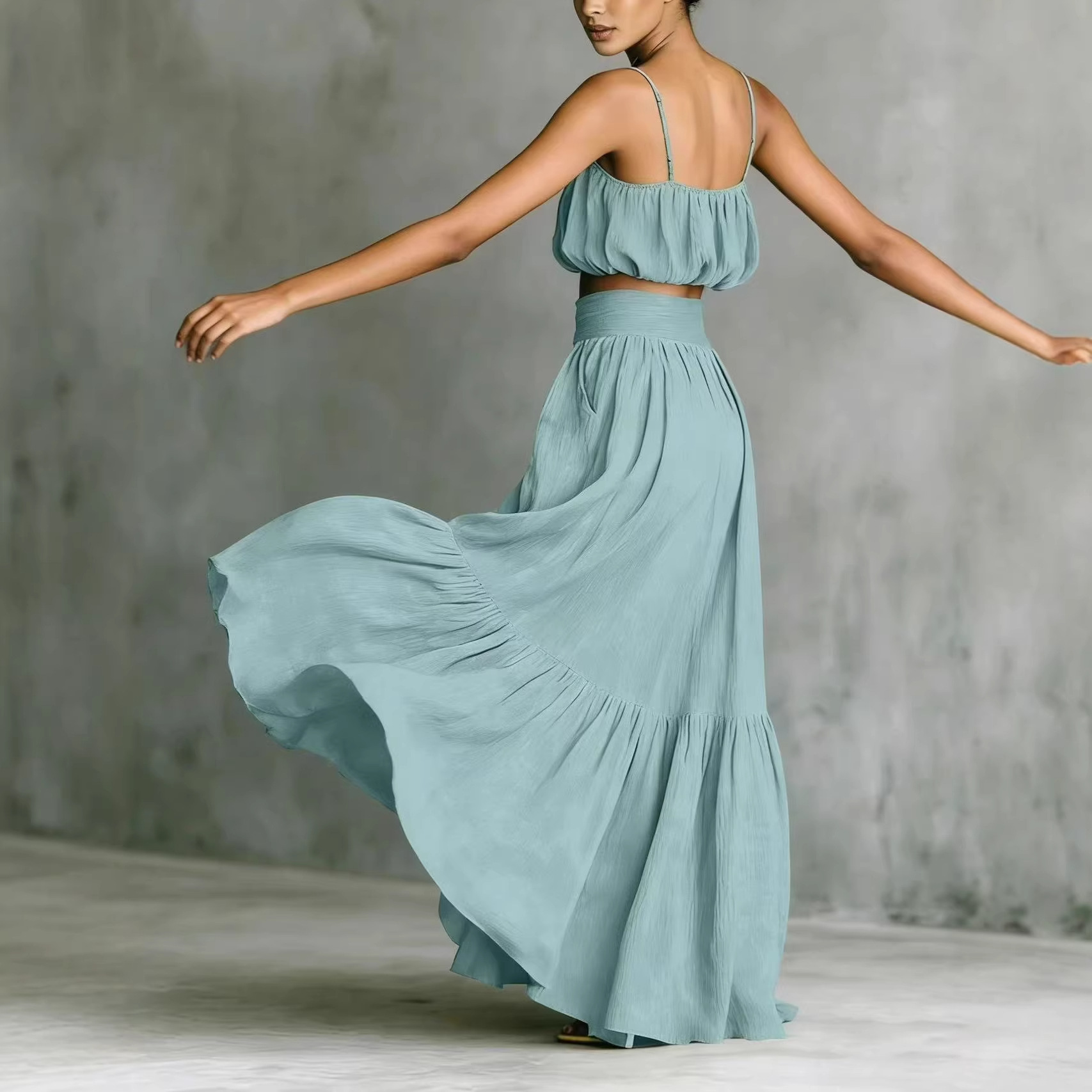 Maxi Dress Boho - Zomerse dames outfit, 2-delig, gerimpeld cropped