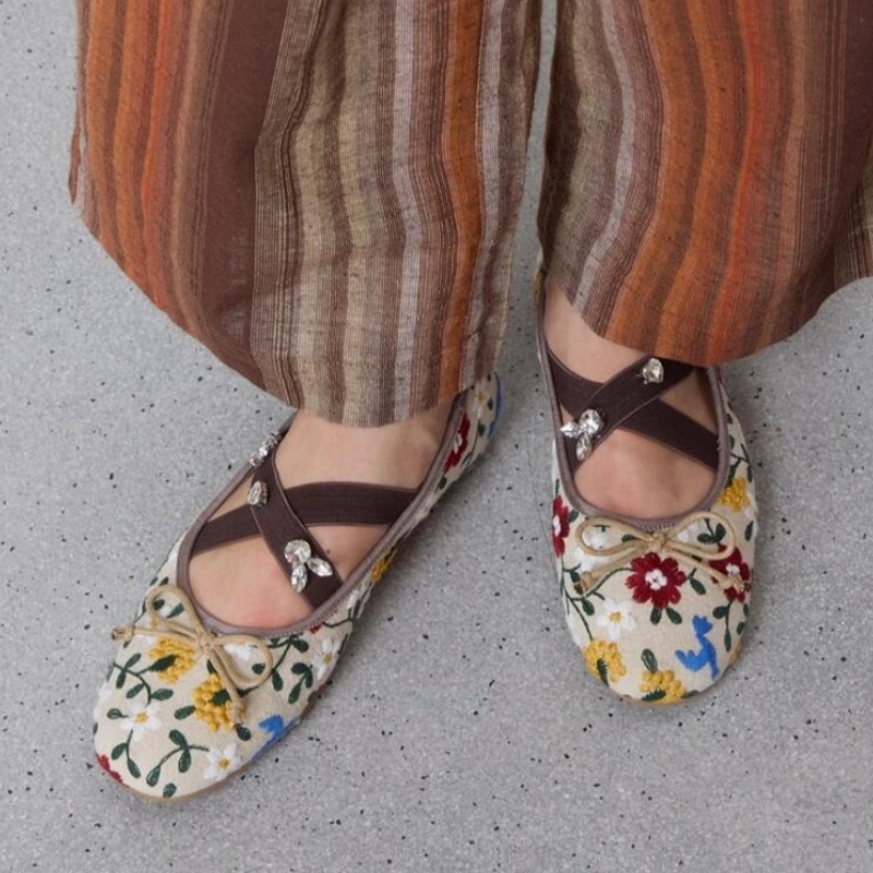 Women'S Fashion Brands - Borduren Bloem Ballet Flats Vrouwen Strass
