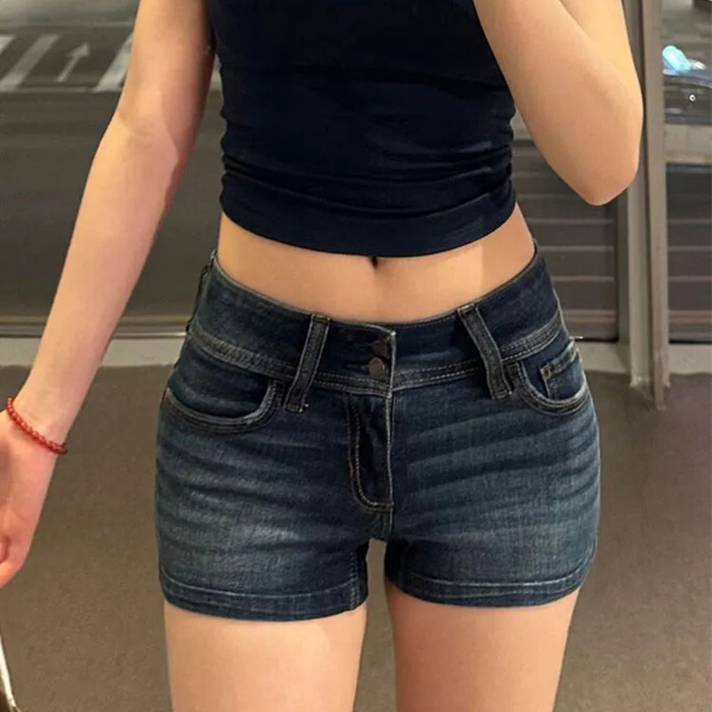 Denim Shorts Women - Dames Deep Blue Retro Y2K Jeanshorts
