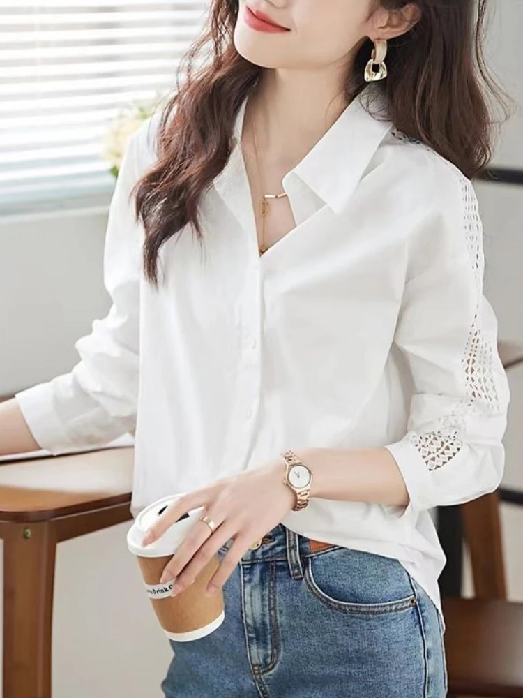 Women'S Y2K Fashion Aesthetic - Witte Vrouwelijke Tops Woon-Werkverkeer Revers Dames