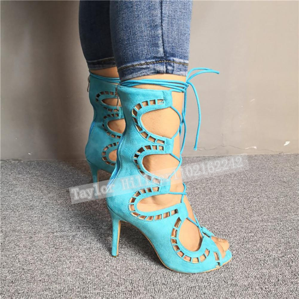 Women Fashion Show - Blauwe open teen sandalen met gekruiste