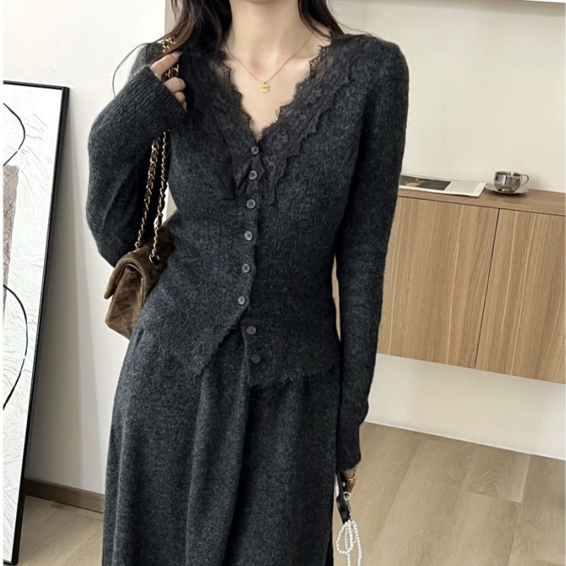 Longline Cardigan Knit - Koreaanse Kant Lange mouwen Gebreide Top