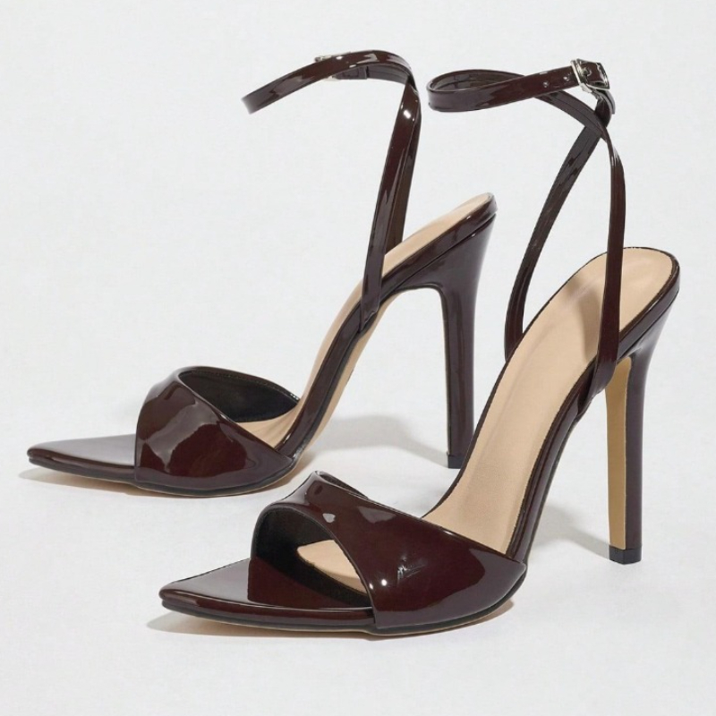 Women'S Fashion Brands - Koffie Lakleer Sandalen Met Hakken Damesmode