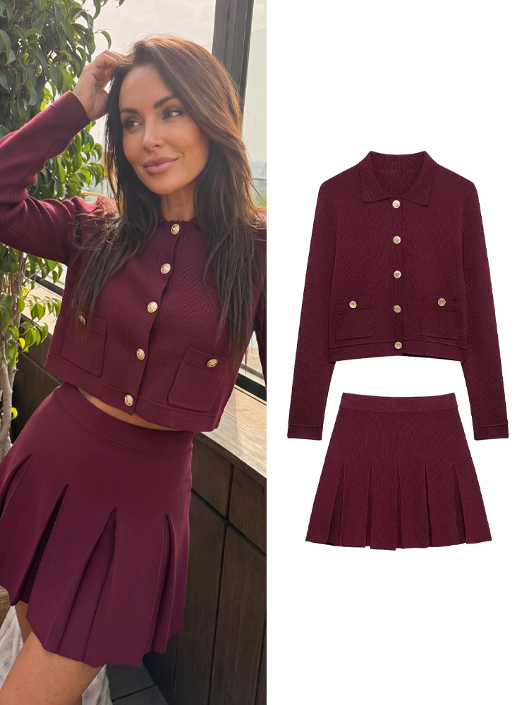 Longline Cardigan Knit - HH Elegante dames gebreide rode rokkenpakken