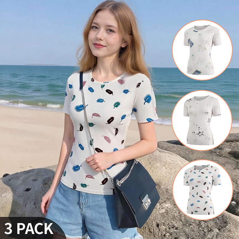 Women Fashion Wear - Dames T-shirt met korte mouwen, zomerprint,