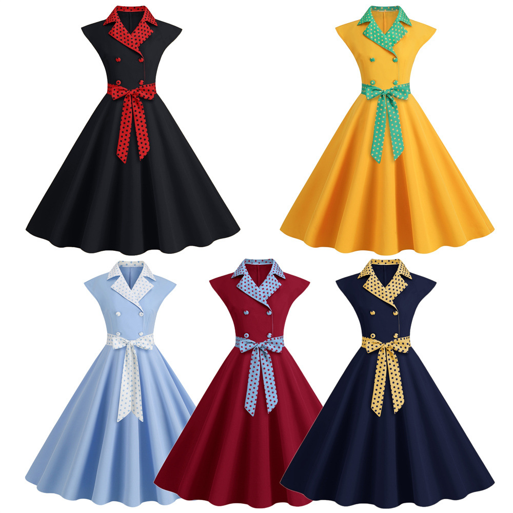 Women'S Fashion Of The 50S - Vrouwen Elegante Polka Dot Gedrukt Vintage