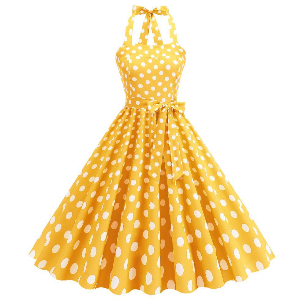 Women'S Fashion Of The 50S - Dames 50s Rockabilly Retro Geel Polka
