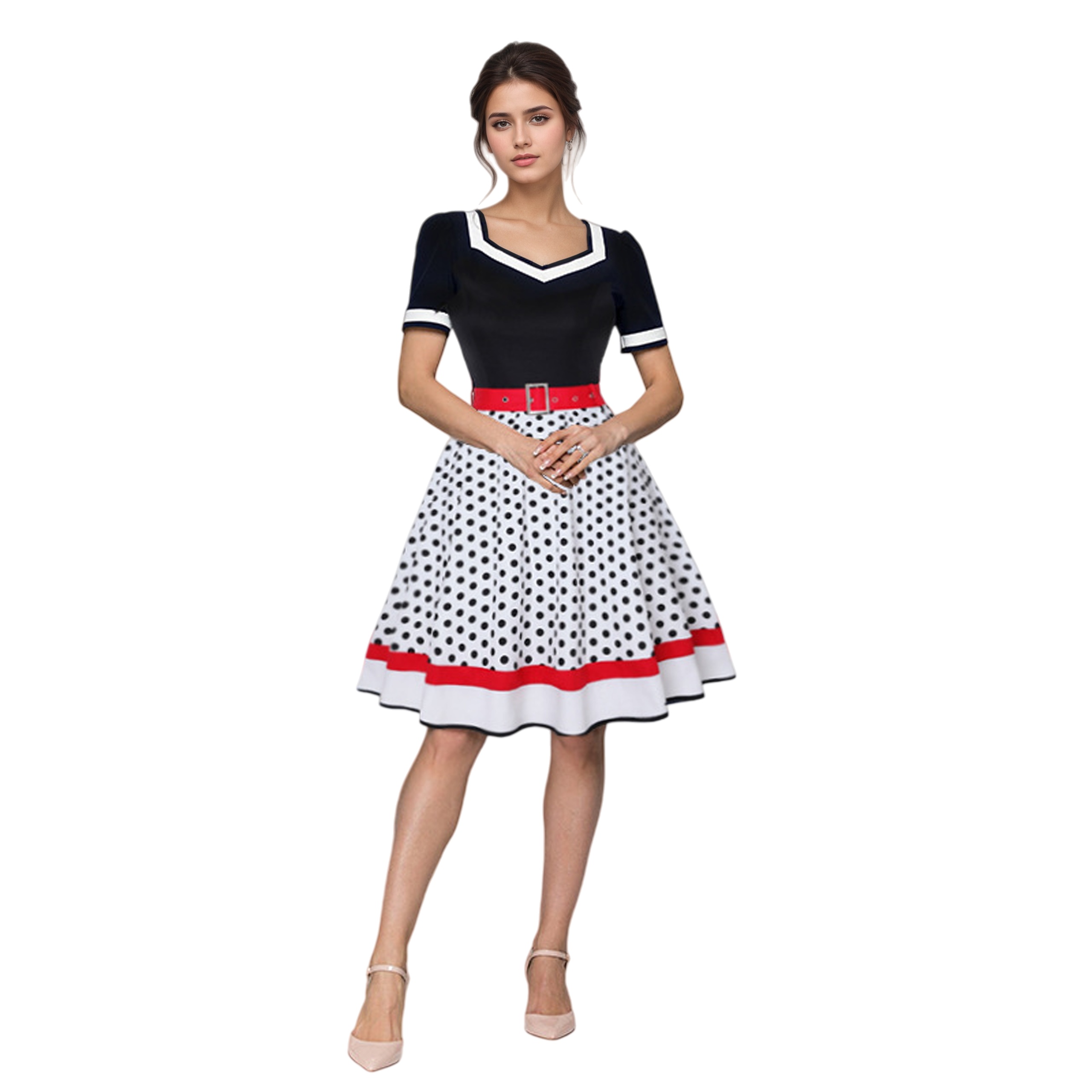 Women'S Fashion Of The 50S - Vintage V-hals korte mouw swingjurk jaren