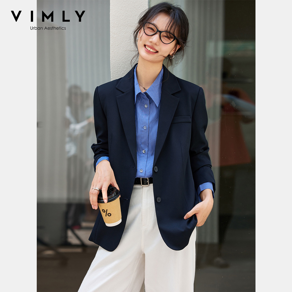 Blazer Women Oversized - VIMLY Marineblauwe damesjassen Herfst 2026 Oversize