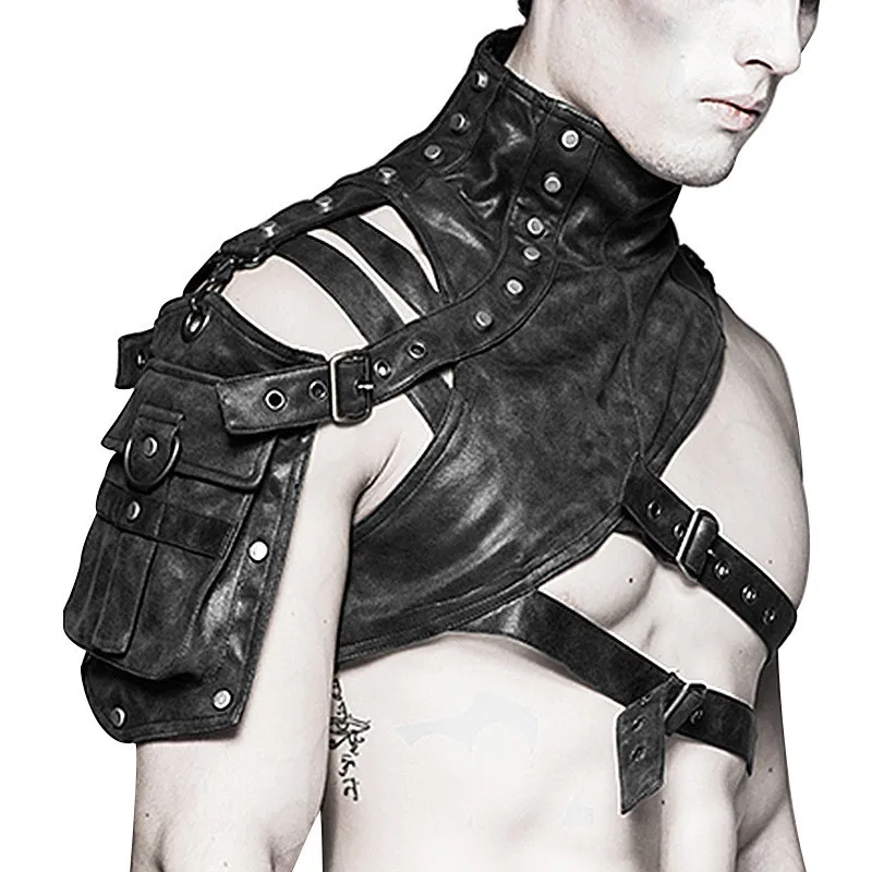 Women'S Fashion Leather Jacket - Steampunk Middeleeuws lederen pantser één schouder
