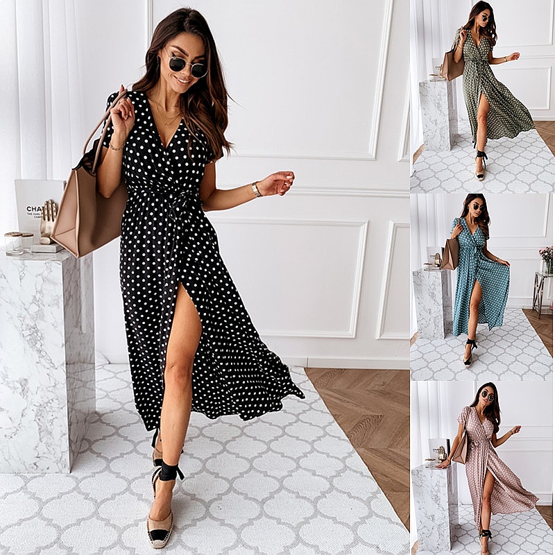 Maxi Dress Boho - Zomer Boho Polka Dot Print V-hals