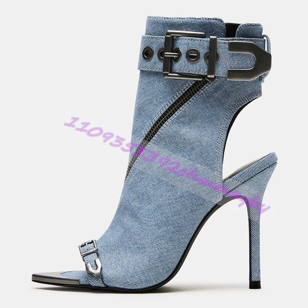 Women Fashion Show - Zomer blauwe denim laarzen met spitse