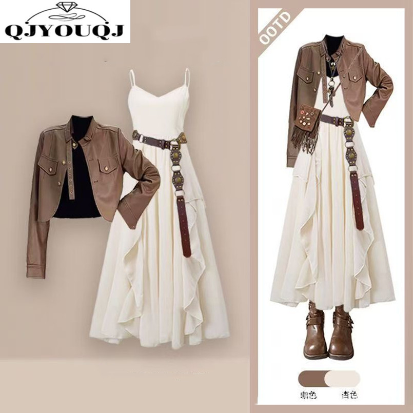 Women'S Fashion Leather Jacket - Mode damesset lente en herfst nieuwe