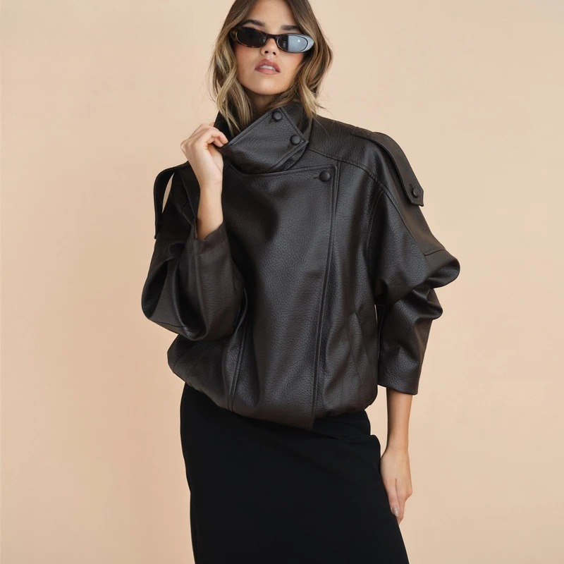 Women'S Fashion Leather Jacket - ZHIO Kunstleer Bomberjacks voor Dames Mode