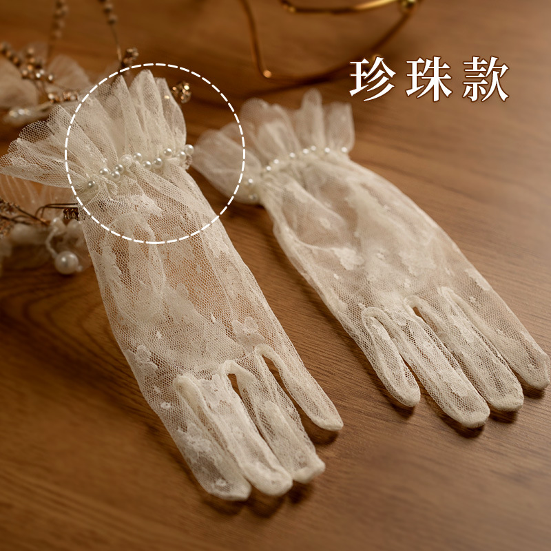 Women Fashion Photoshoot - Handschoenen Vintage Kant Strik Kort Tule