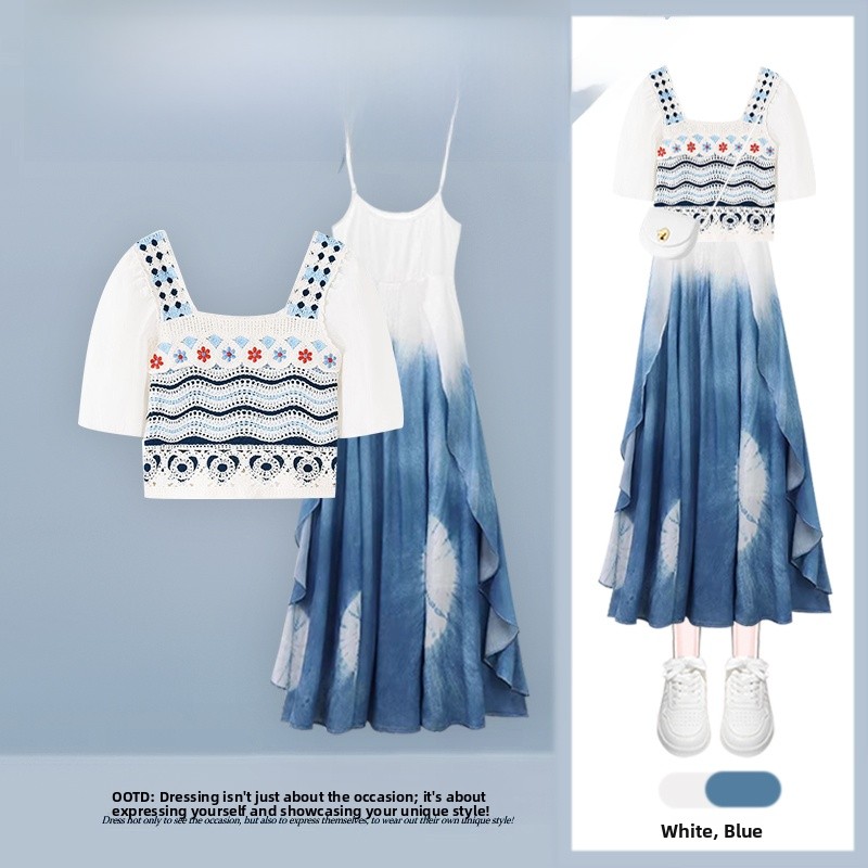 Tie Dye Two Piece - Retro gebreide top met bloemenprint en