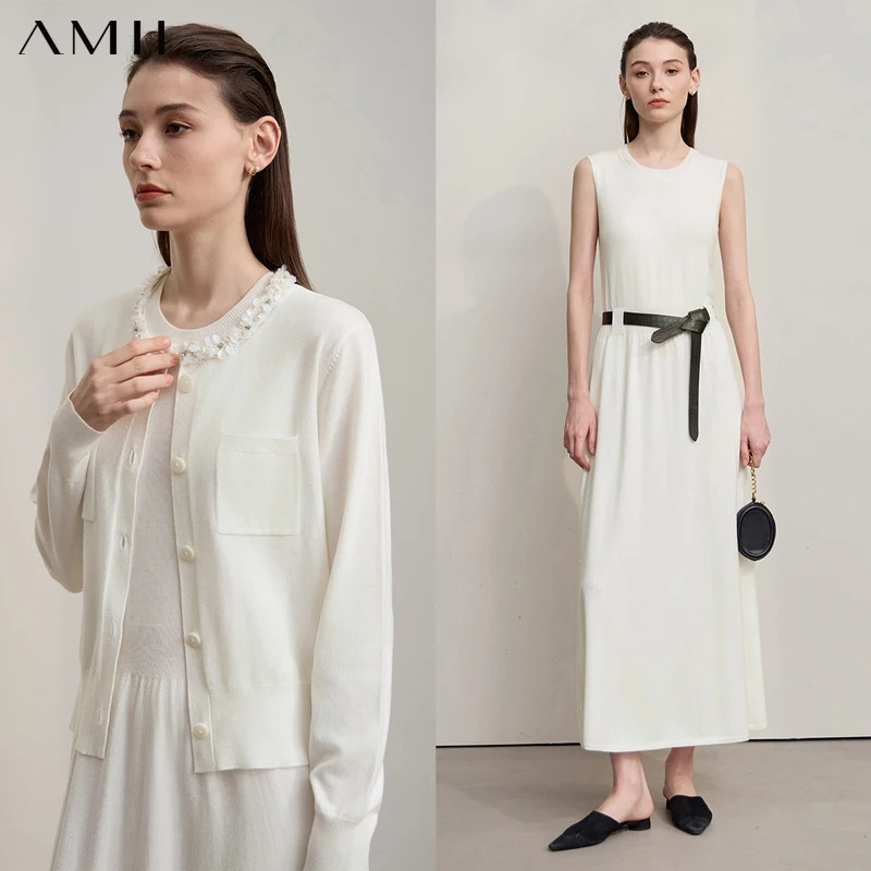 Longline Cardigan Knit - AMII Midi Jurken 2026 Herfst Nieuwe