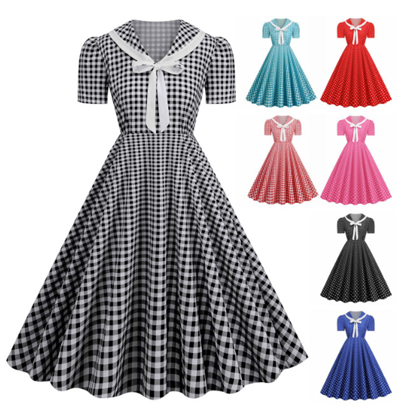 Women'S Fashion Of The 50S - Polka Dot Gedrukt Vintage Grote Swing