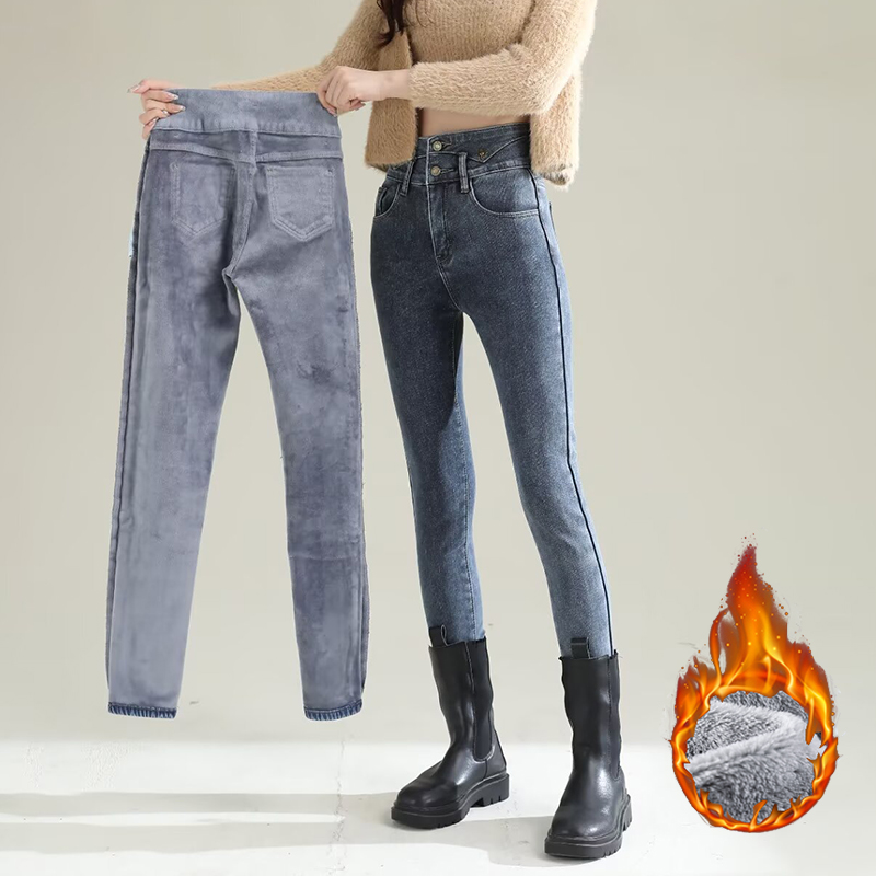 Women'S Fashion Trousers - Winter Lady Chic Pluche Thermische Rechte