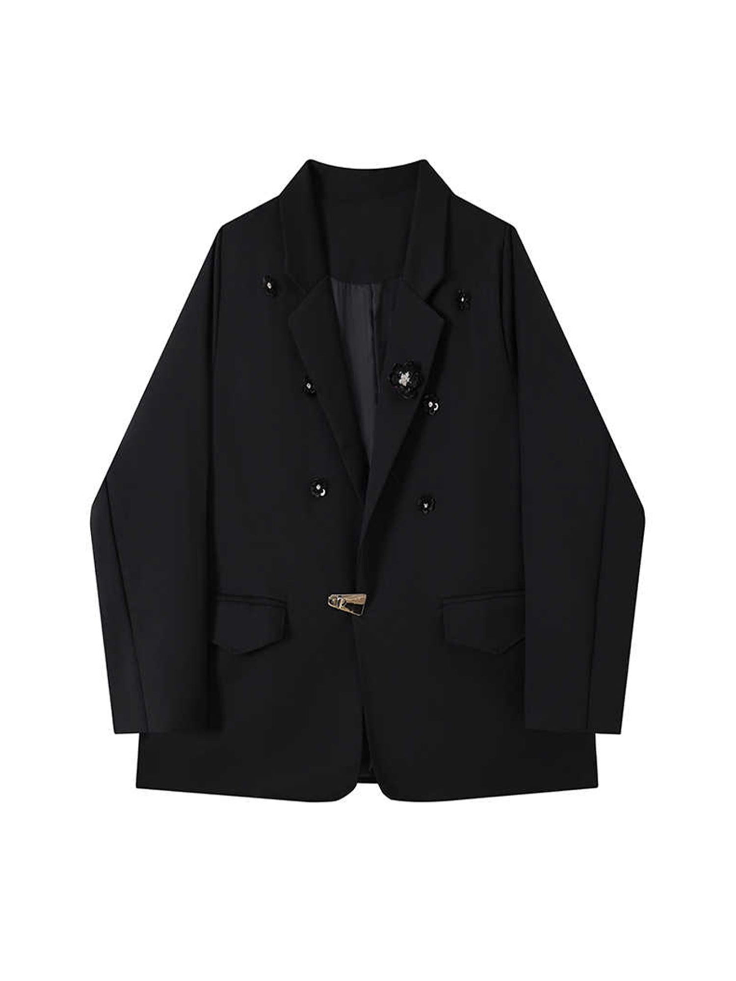 Blazer Women Oversized - Vrouwen Zwart Gothic 3D Bloemen Blazer
