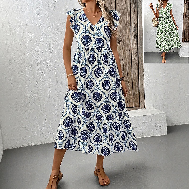 Maxi Dress Boho - Zomerjurk met print voor dames, diepe