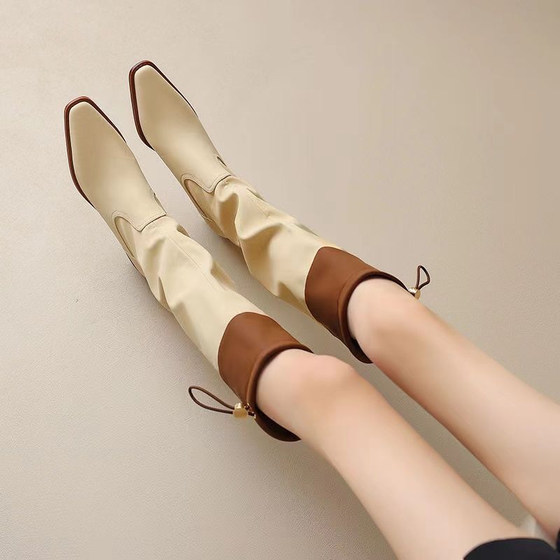 Women Fashion Trend 2025 - Abrikoos vierkante neus dames lange laarzen