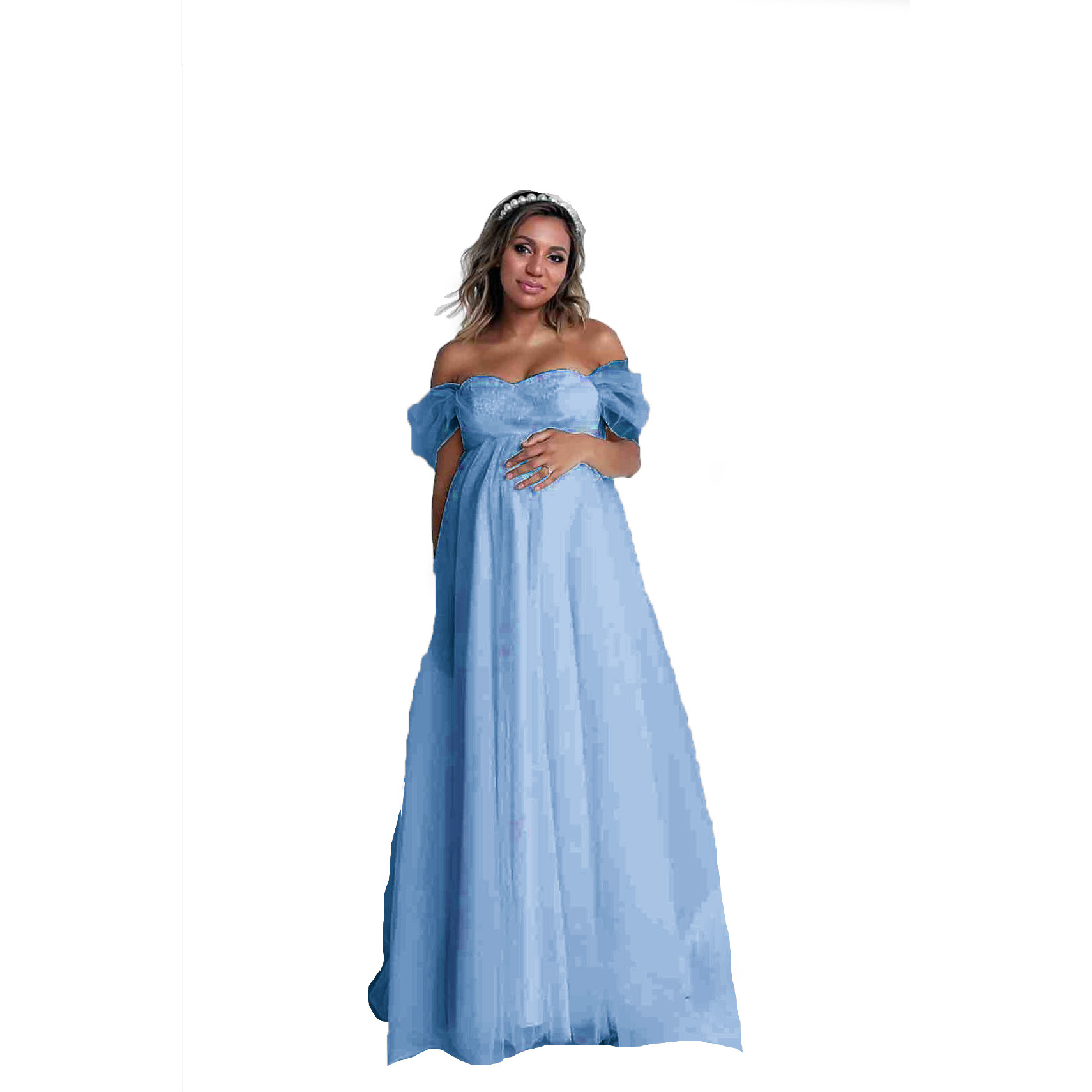 Women Fashion Photoshoot - Mode Zwangere Vrouwen Strapless Zwangerschapsjurk V-hals
