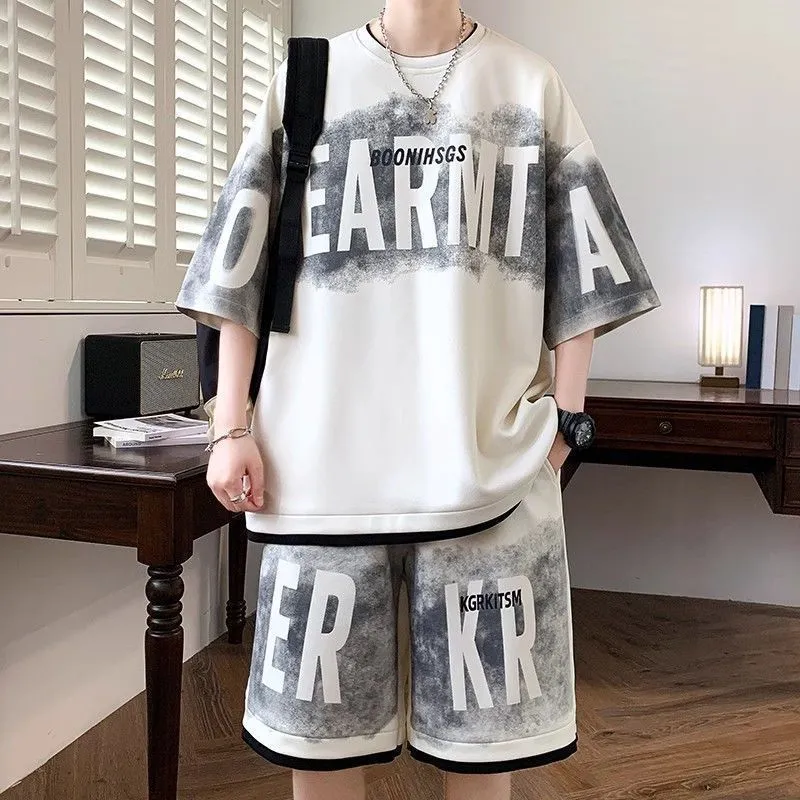 Tie Dye Two Piece - Mannen Tie Dye Letter Print Tweedelige