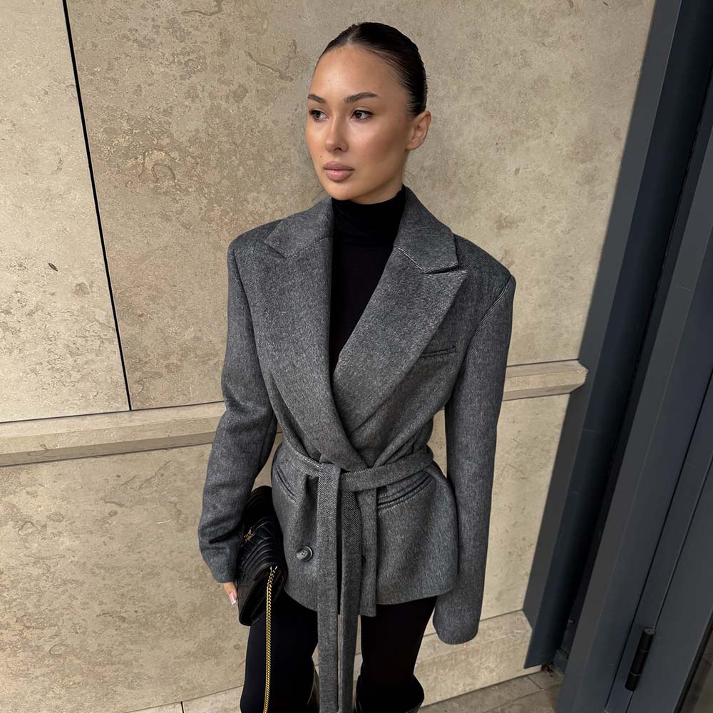 Blazer Women Oversized - Grijze Wolmix Revers Blazer Jas Dames