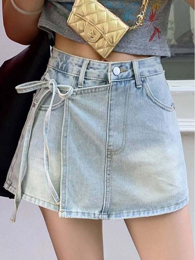 Dames denim skort met hoge tai - Denim Shorts Women recensie en prijs