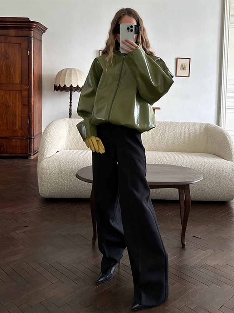 Mode Groene Korte Leren Jas Vr - Women'S Fashion Leather Jacket recensie en prijs