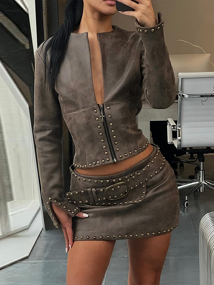 Mode Rivet Decor PU Lederen Ja - Women'S Fashion Leather Jacket recensie en prijs
