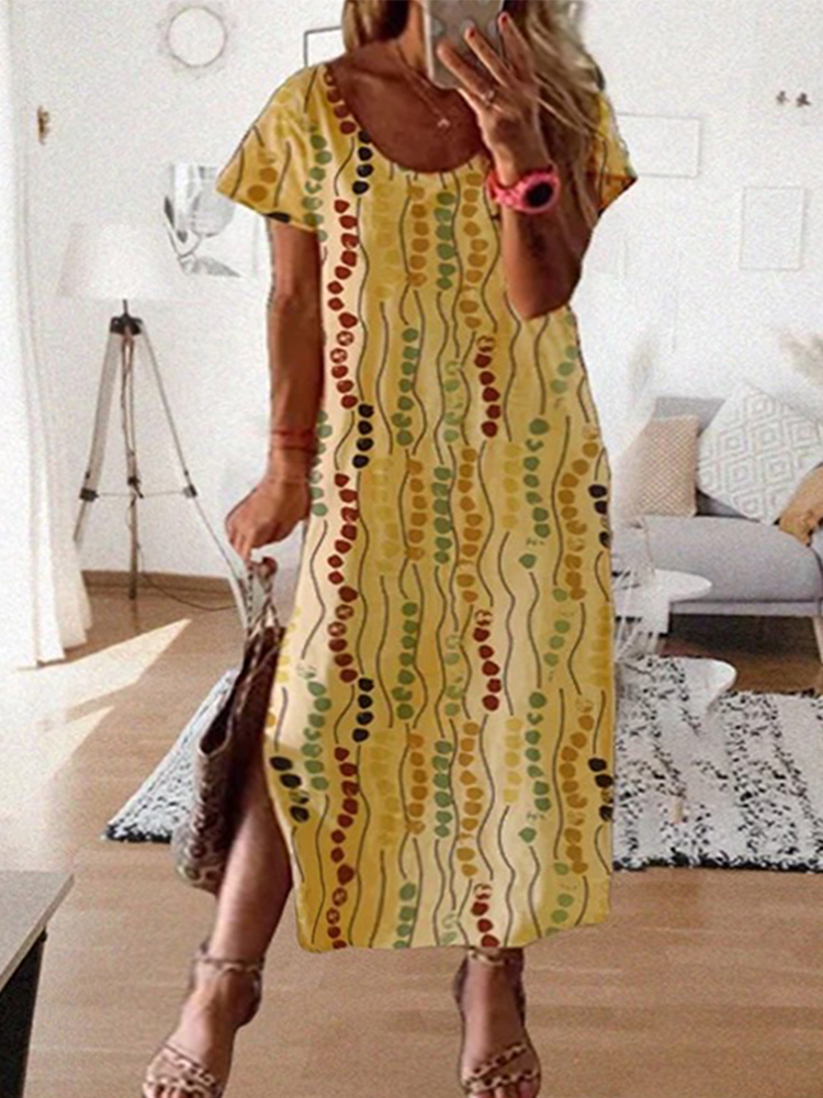 Plus size gele midi-jurk met p - Maxi Dress Boho recensie en prijs