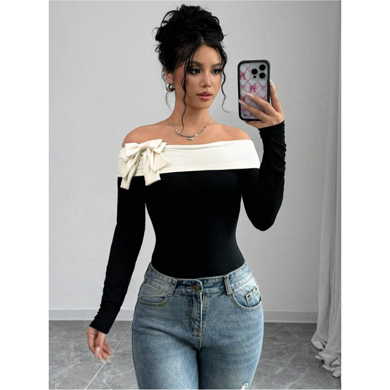 Off-shoulder bodysuit met stri - Women Fashion Wear recensie en prijs